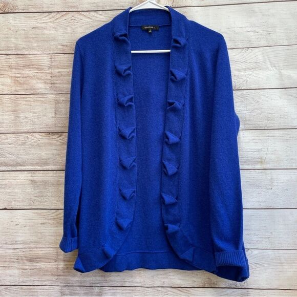 LAFAYETTE 148 WOOL AND CASHMERE RUFFLE SWEATER IN‎ BLUE - Picture 1 of 5